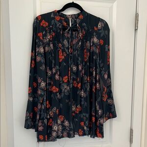 Free People Floral Bell Sleeve Tunic with Mandarin Collar